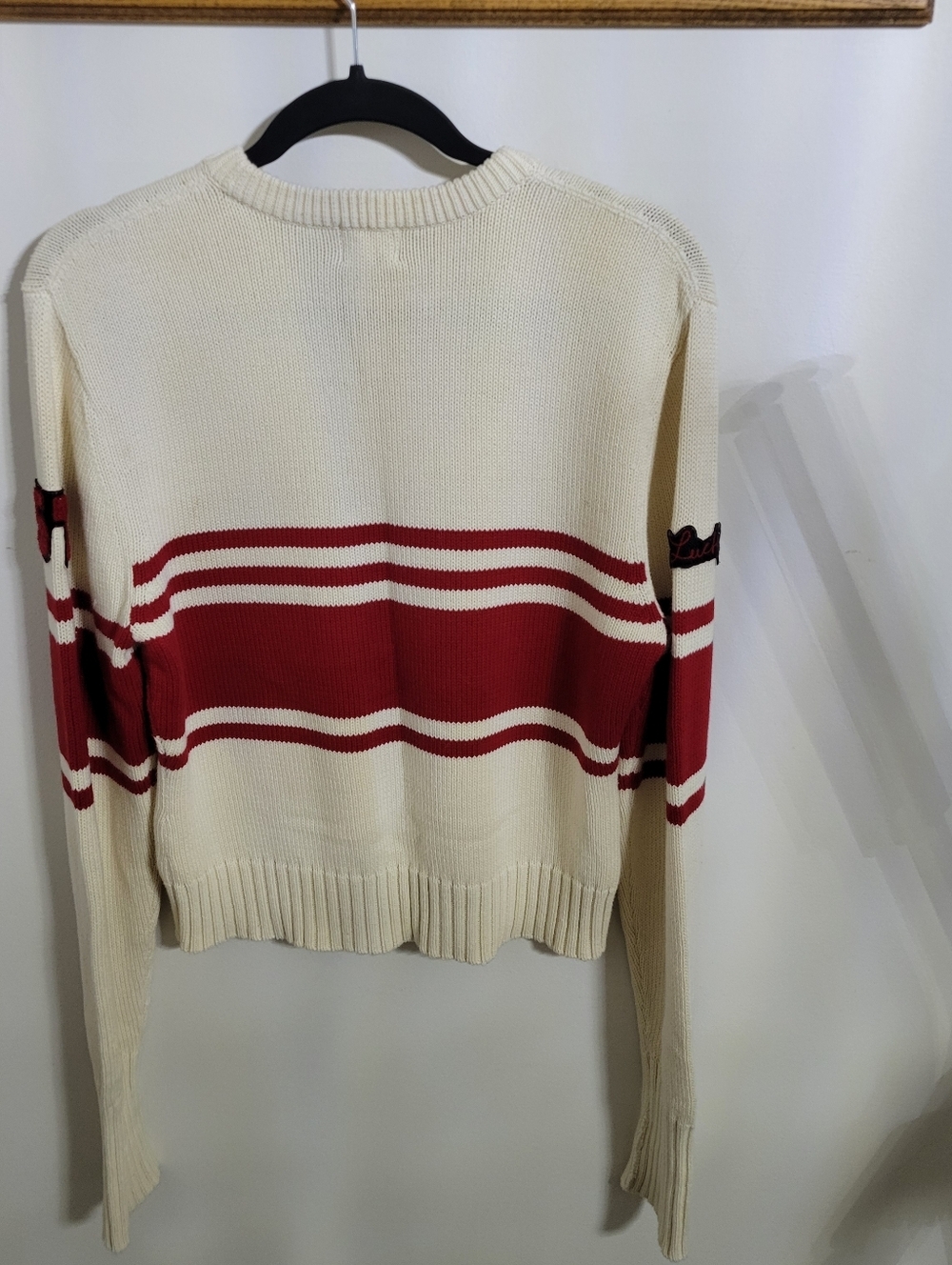 NWT Lucky Brand Cream & Red Striped Crewneck Sweater, Size XL - Picture 3 of 9